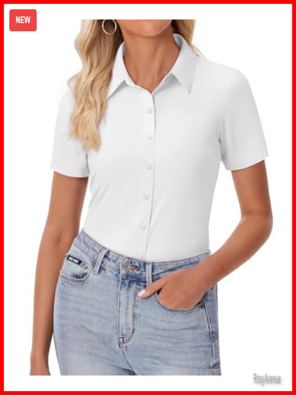 Womens Button Down Shirt Slim Fit Stretch Short Sleeve Wrinkle Free Business